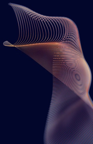 Orange and pink flowing light lines across a dark navy background