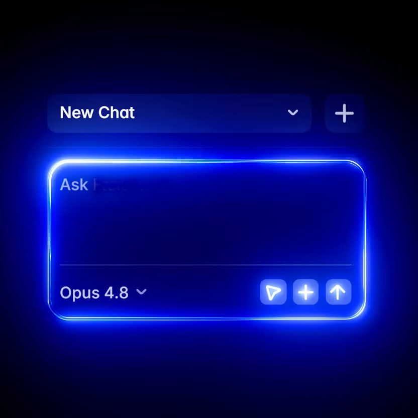 An AI chat interface illuminated in electric blue